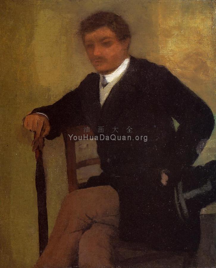 Seated Young Man in a Jacket with an Umbrella - 埃德加·德加